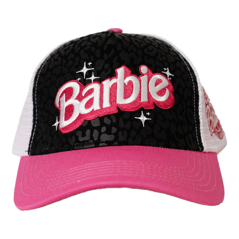 BARBIE CHEETAH PRINT TRUCKER HAT (BLACK/PINK)