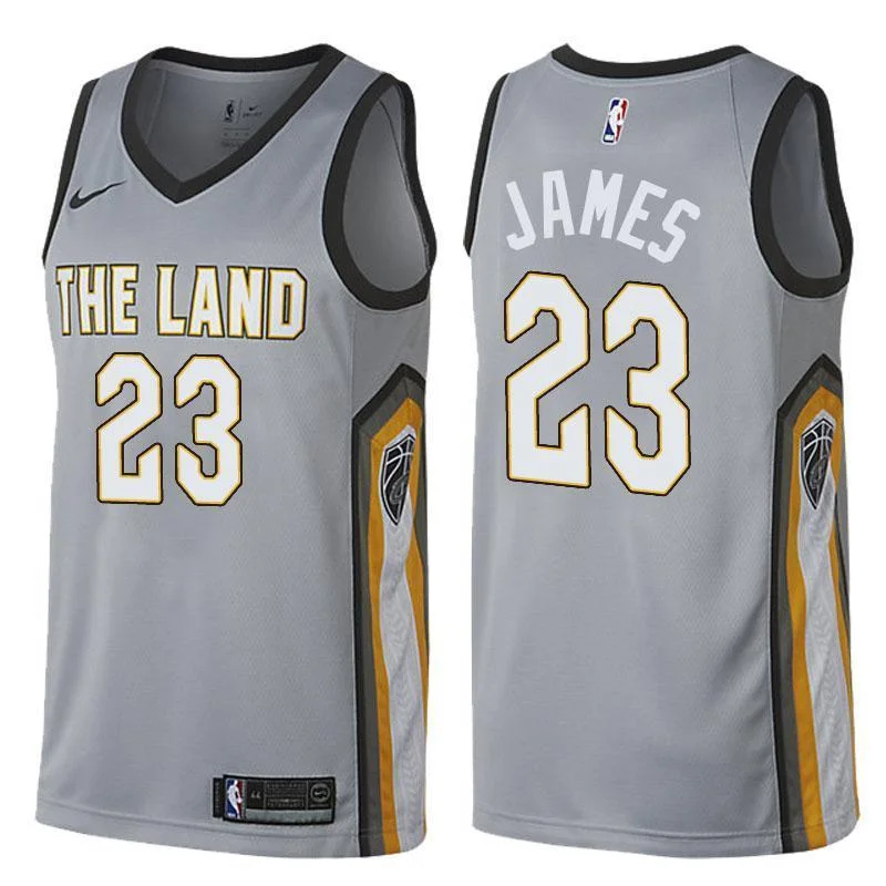 Men Cleveland Cavaliers 23 Lebron James Jersey Gray the Land Fanatics