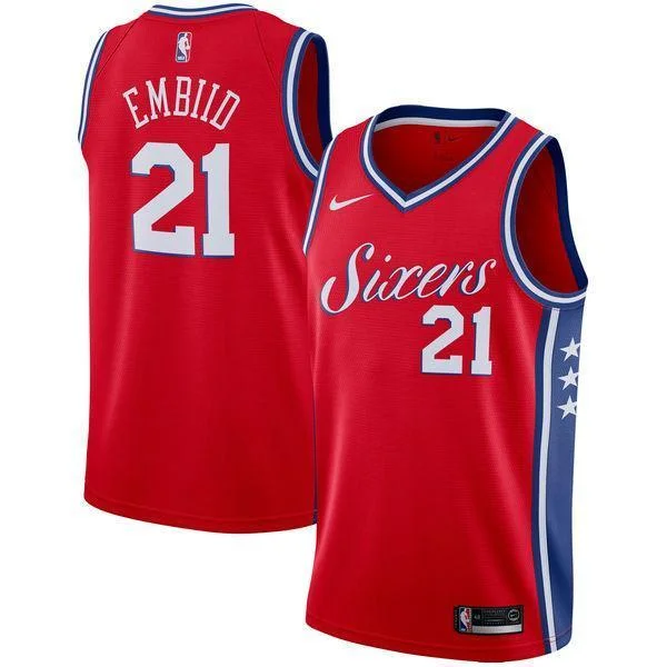 Men 21 Joel Embiid Jersey Red City Edition Philadelphia 76ers Jersey Fanatics