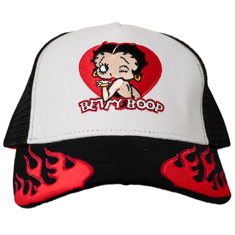 BETTY BOOP FLAME TRUCKER HAT (WHITE/BLACK)