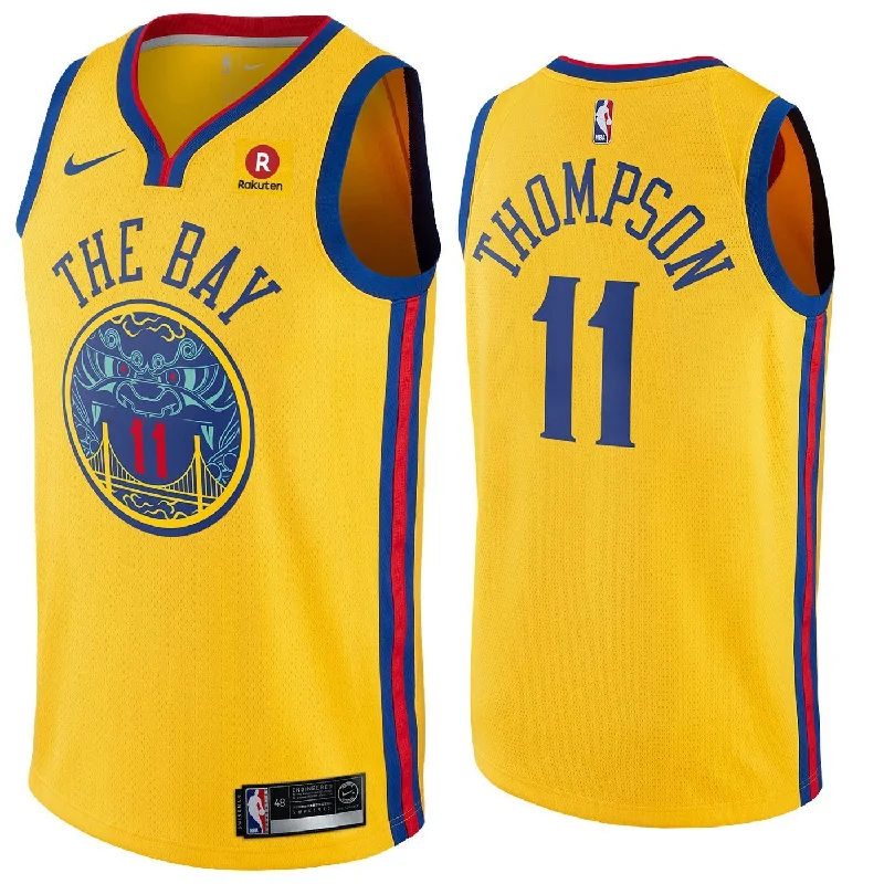 Men Golden State Warriors 11 Klay Thompson Jersey Yellow the Bay