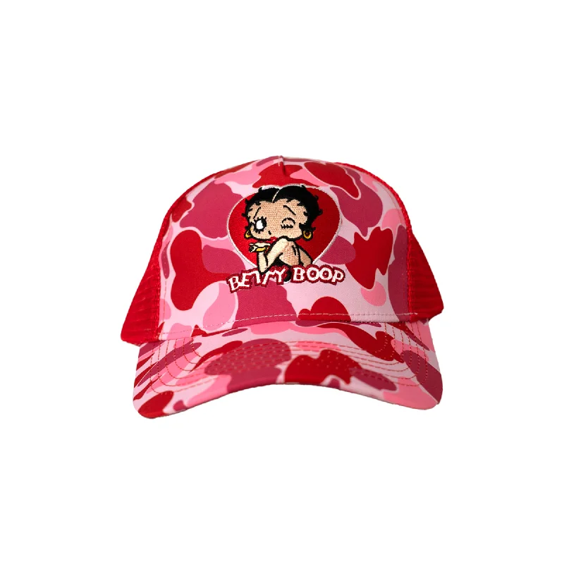 BETTY BOOP CAMO TRUCKER HAT (RED)