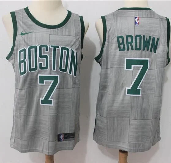 Men 7 Jaylen Brown Jersey Gray City Edition Boston Celtics Jersey Fanatics