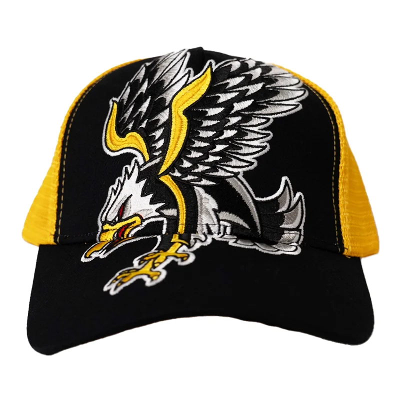 EAGLE TATTOO STYLE TRUCKER HAT (BLACK/YELLOW)