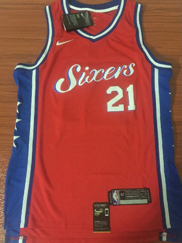 Men 21 Joel Embiid Red Jersey City Edition Philadelphia 76ers Jersey Fanatics