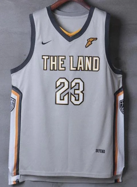 Men 23 Lebron James the Land Jersey Gray Cleveland Cavaliers City Player