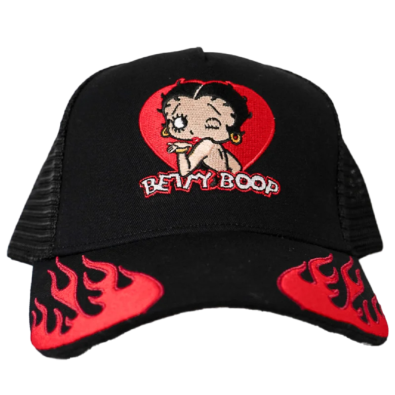 BETTY BOOP FLAME TRUCKER HAT (BLACK/RED)