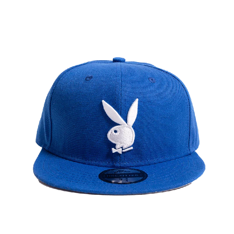 PLAYBOY THE WORLD IS YOUR PLAYGROUND ROYAL BLUE FITTED HAT