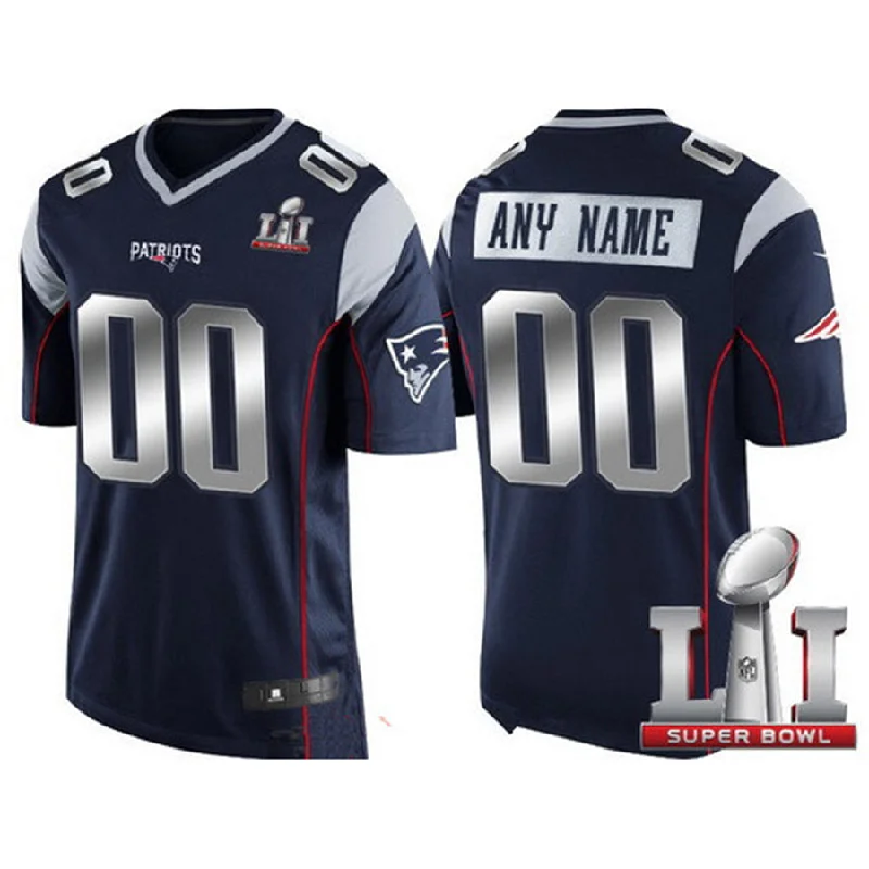 Custom New England Patriots Navy Blue Steel Silver 2017 Super Bowl LI Limited Jersey Stitched American Football Jerseys