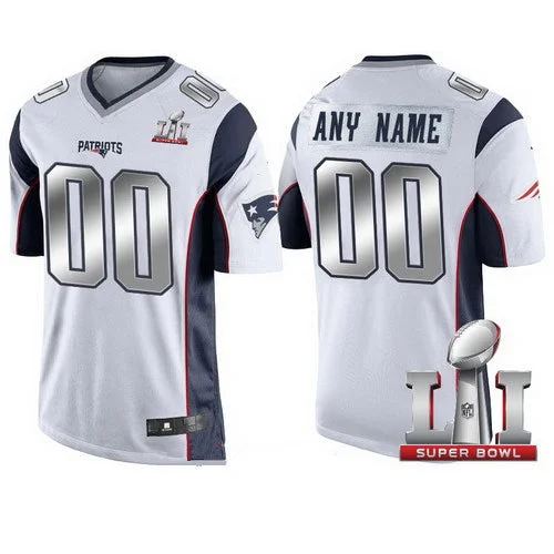 Custom New England Patriots White Steel Silver 2017 Super Bowl LI Custom Limited Jersey Stitched American Football Jerseys