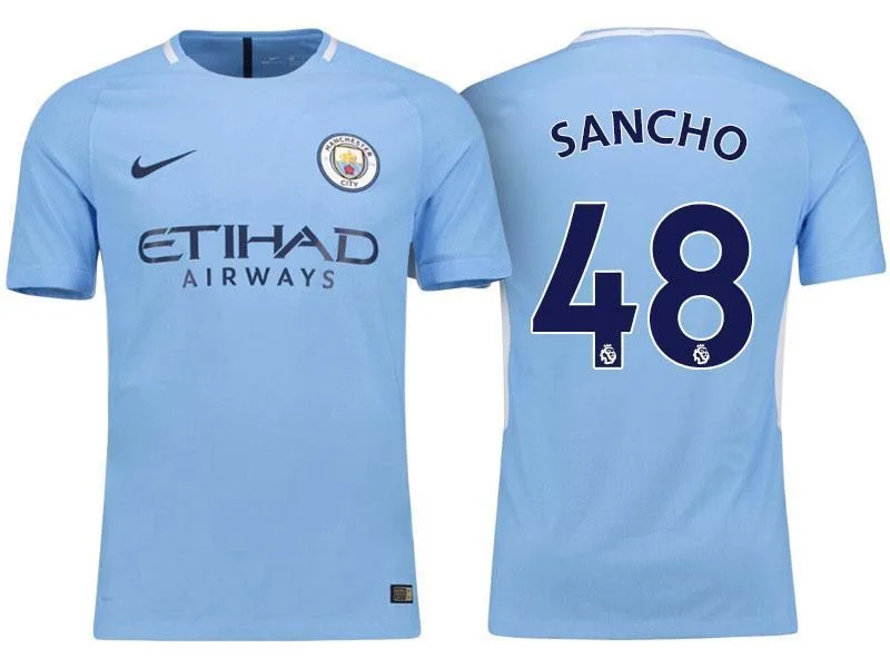 Men 48 Jadon Sancho Jersey Home Soccer Manchester City Jersey Premier League