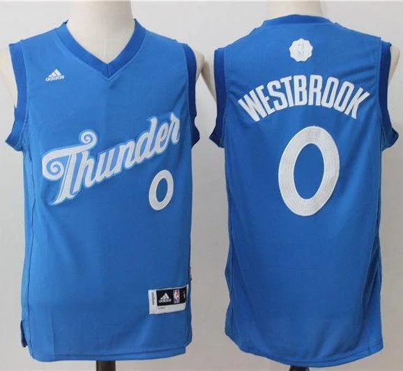 Men 0 Russell Westbrook Jersey Christmas Blue Oklahoma City Thunder