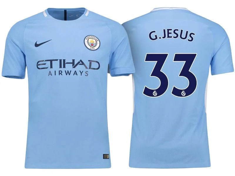 Men 33 Gabriel Jesus Jersey Home Soccer Manchester City Jersey Premier League