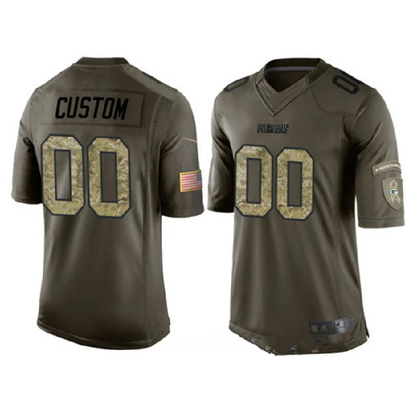 Custom Green Bay Packers Olive Camo Salute To Service Veterans Day Limited Jersey Stitched American Football Jerseys