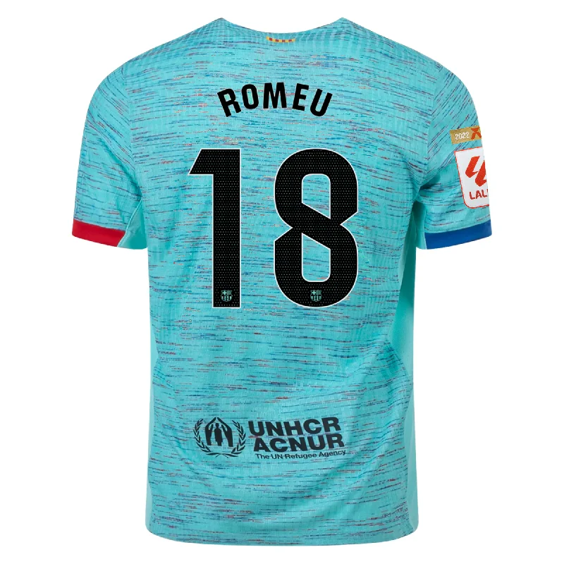 Nike Barcelona Authentic Romeu Match Vaporknit Third Jersey w/ La Liga Champion Patches 23/24 (Light Aqua/Royal Blue)