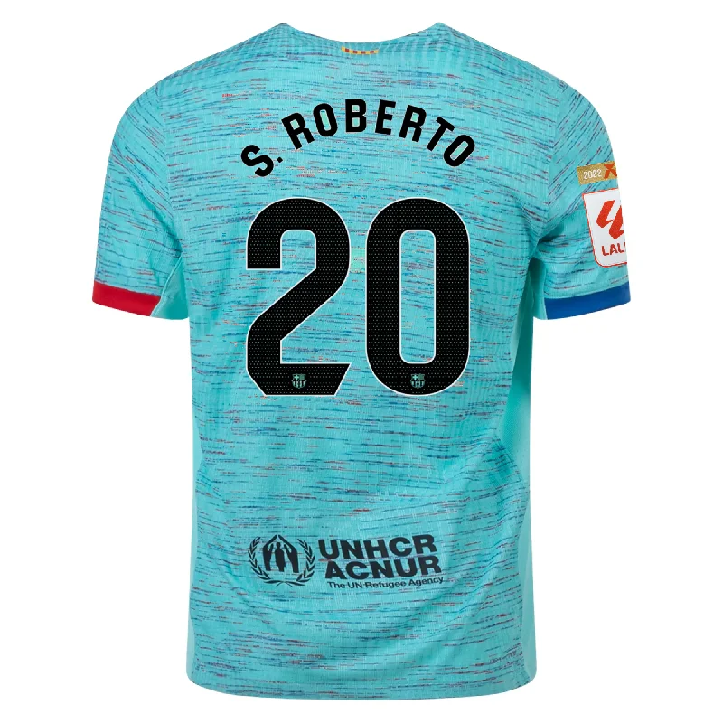 Nike Barcelona Authentic Sergi Roberto Match Vaporknit Third Jersey w/ La Liga Champion Patches 23/24 (Light Aqua/Royal Blue)