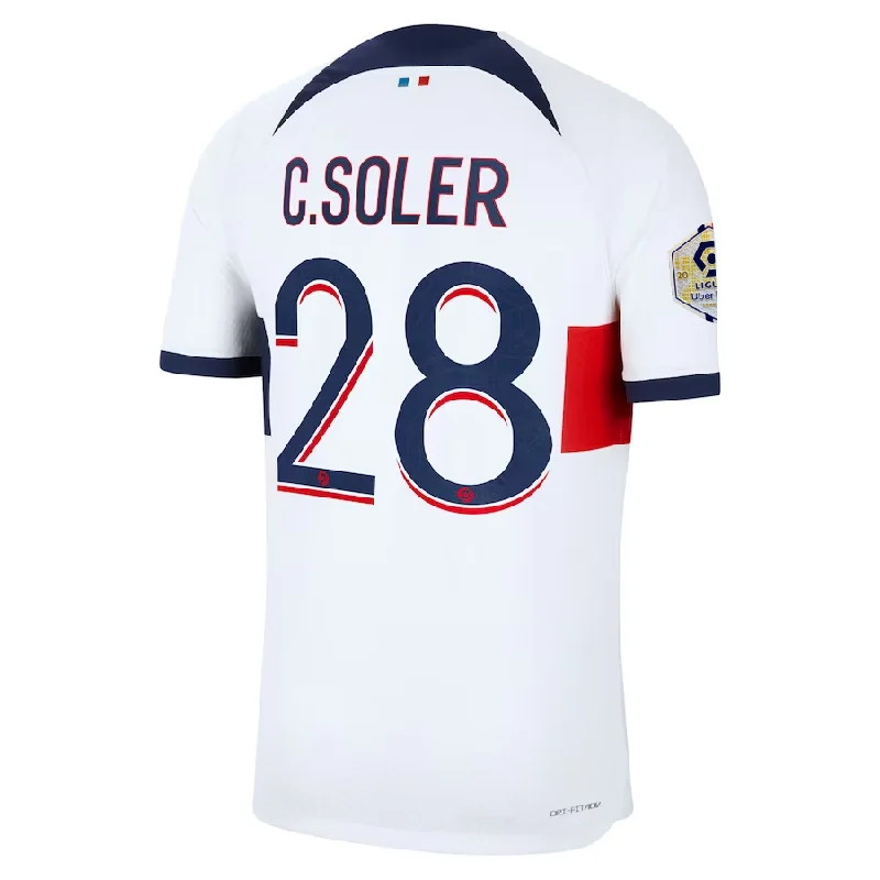 Nike Paris Saint-Germain Authentic Carlos Soler Match Vaporknit Away Jersey w/ Ligue 1 Patch 23/24 (White/Midnight Navy)