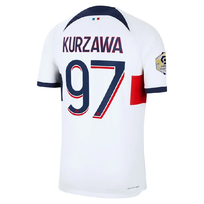 Nike Paris Saint-Germain Authentic Kurzawa Match Vaporknit Away Jersey w/ Ligue 1 Patch 23/24 (White/Midnight Navy)