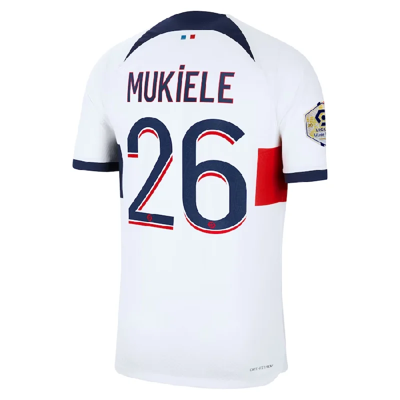 Nike Paris Saint-Germain Authentic Mukiele Match Vaporknit Away Jersey w/ Ligue 1 Patch 23/24 (White/Midnight Navy)