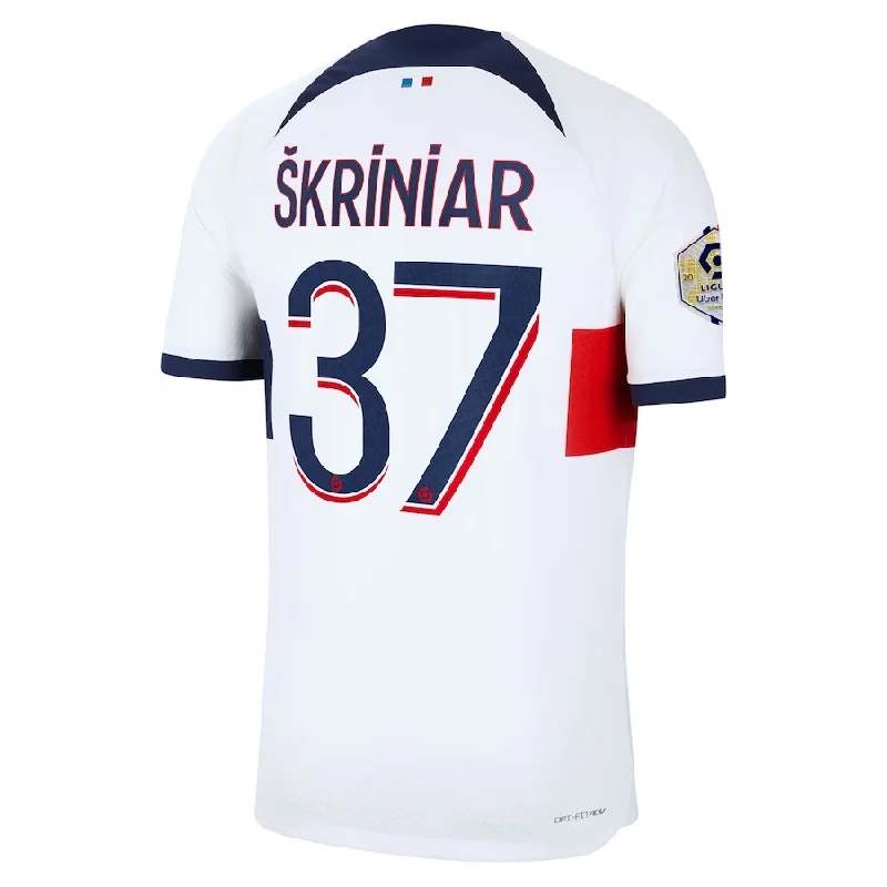 Nike Paris Saint-Germain Authentic Skriniar Match Vaporknit Away Jersey w/ Ligue 1 Patch 23/24 (White/Midnight Navy)