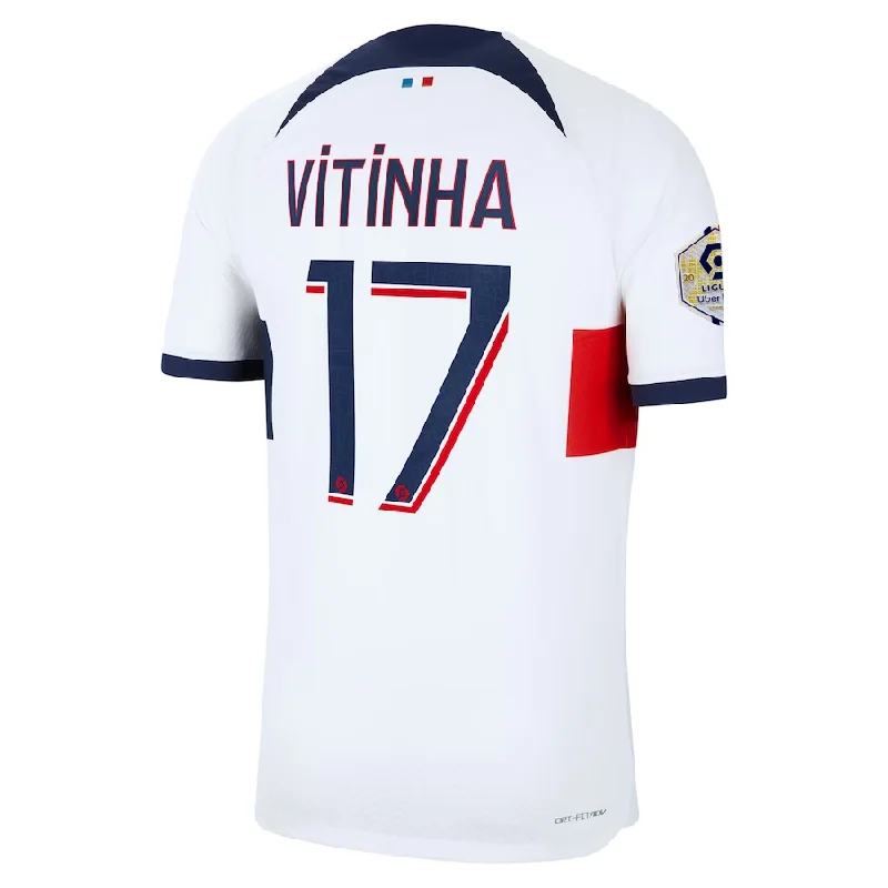 Nike Paris Saint-Germain Authentic Vitinha Match Vaporknit Away Jersey w/ Ligue 1 Patch 23/24 (White/Midnight Navy)