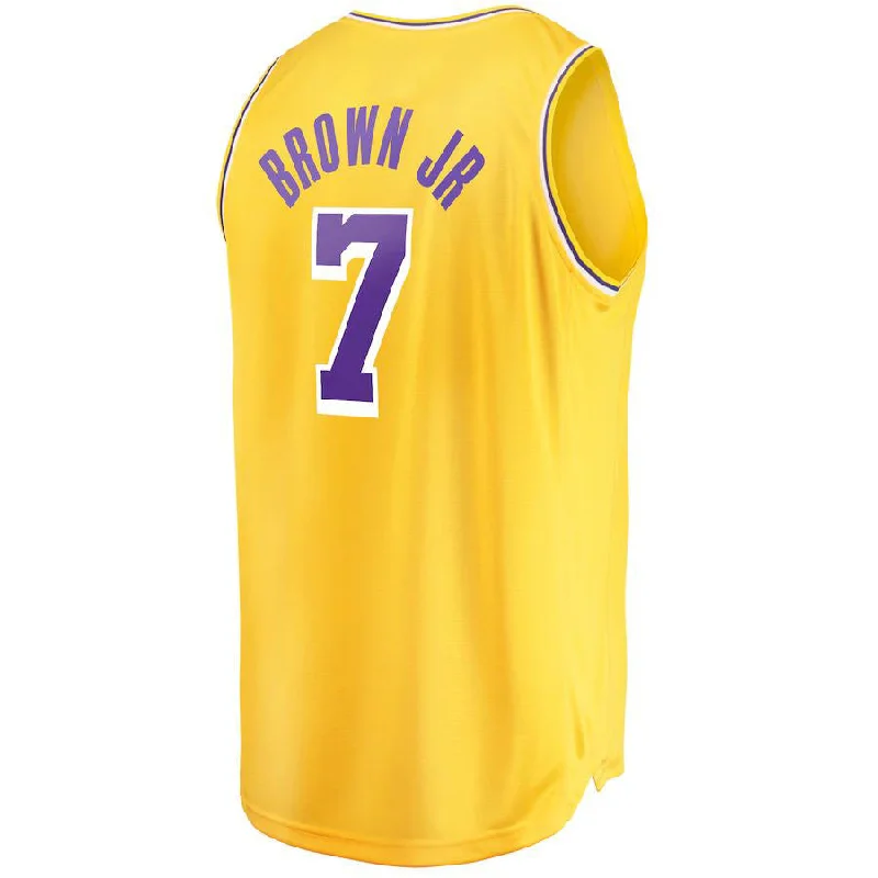 LA.Lakers #7 Troy Brown Jr. Fanatics Branded Fast Break Replica Jersey Icon Edition Gold Stitched American Basketball Jersey