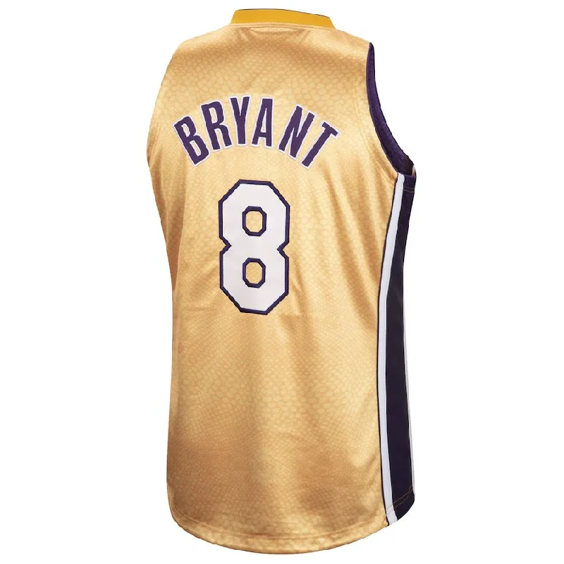 LA.Lakers #8 Kobe Bryant Mitchell & Ness Authentic Reversible Jersey Gold Purple Stitched American Basketball Jersey