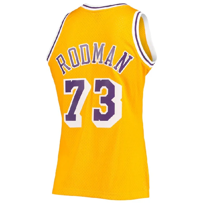 LA.Lakers #73 Dennis Rodman Mitchell & Ness 1998-99 Hardwood Classics Swingman Jersey Gold Stitched American Basketball Jersey