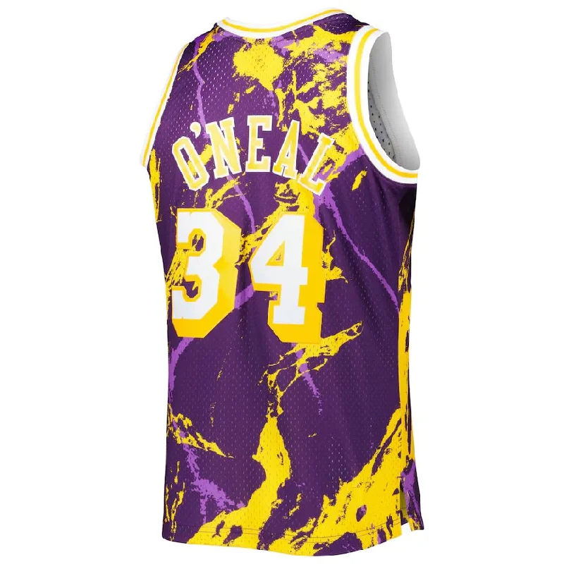 LA.Lakers #34 Shaquille O'Neal Mitchell & Ness 1996-97 Hardwood Classics Marble Swingman Jersey Purple Stitched American Basketball Jersey