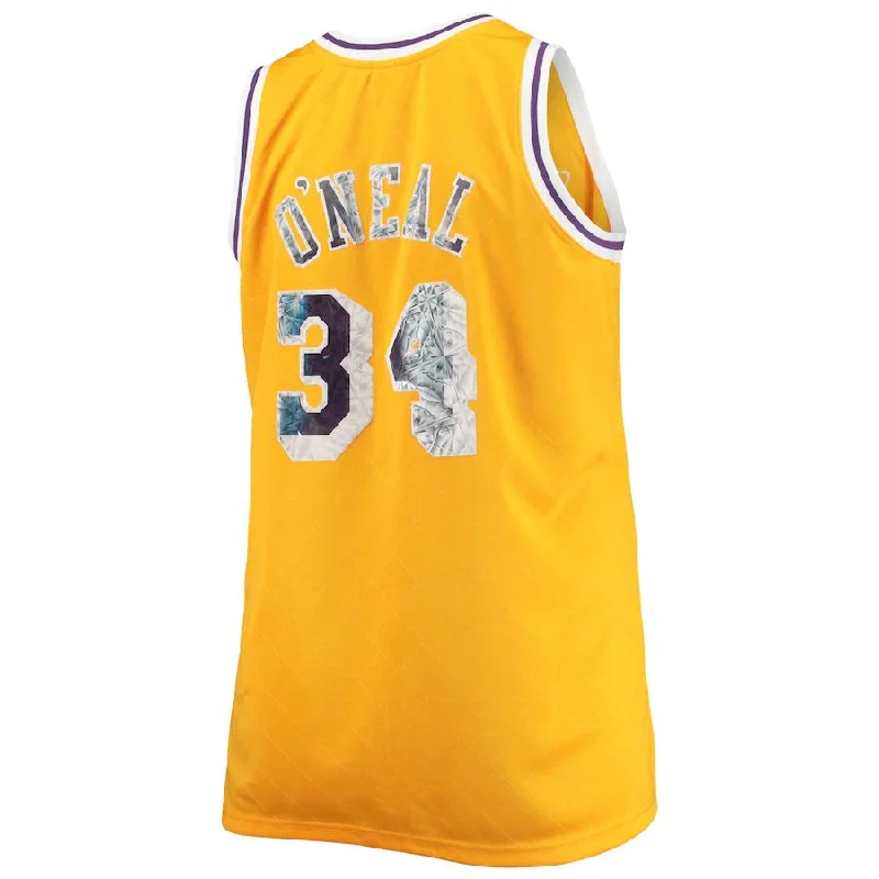 LA.Lakers #34 Shaquille O'Neal Mitchell & Ness Big & Tall 1996-97 75th Anniversary Diamond Swingman Jersey Gold Stitched American Basketball Jersey