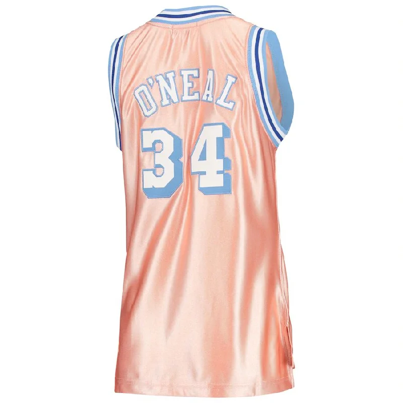 LA.Lakers #34 Shaquille O'Neal Mitchell & Ness Women's 75th Anniversary Rose Gold 1996 Swingman Jersey Pink Stitched American Basketball Jersey