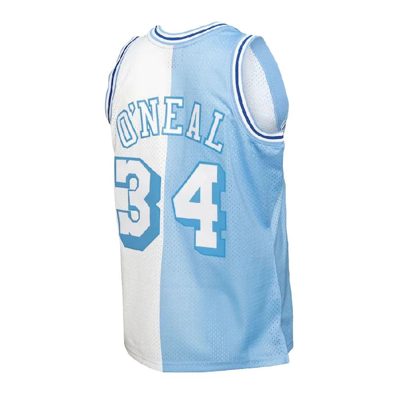 LA.Lakers #34 Shaquille O'Neal Mitchell & Ness Big & Tall Hardwood Classics 1996-97 Split Swingman Jersey Powder Blue White Stitched American Basketball Jersey