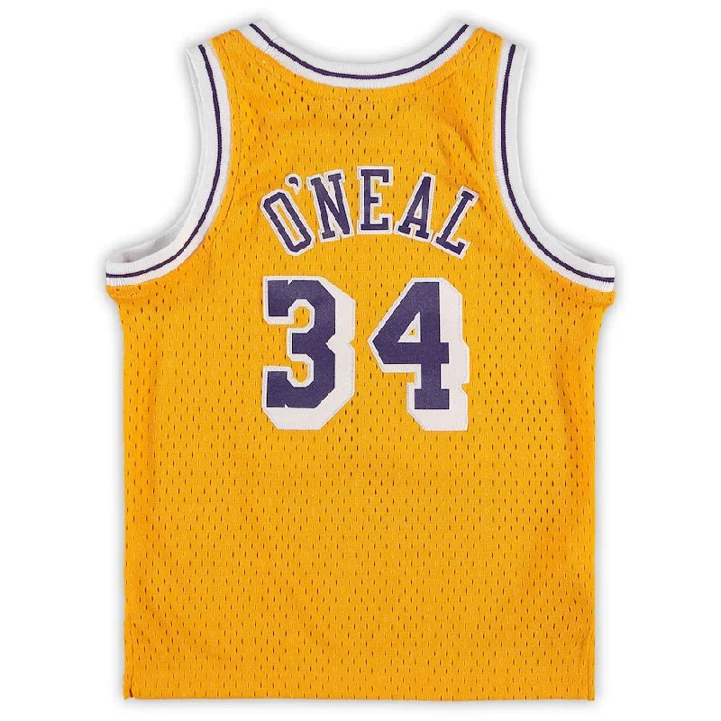 LA.Lakers #34 Shaquille O'Neal Mitchell & Ness Preschool 1996-1997 Hardwood Classics Throwback Team Jersey Gold Stitched American Basketball Jersey