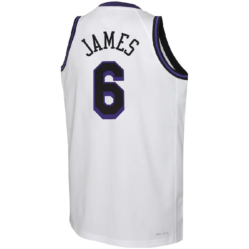 LA.Lakers #6 LeBron James Swingman Jersey City Edition White Stitched American Basketball Jersey