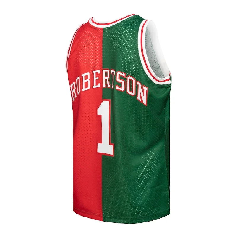 M.Bucks #1 Oscar Robertson Mitchell & Ness Hardwood Classics 1971-72 Split Swingman Jersey Green-Red Stitched American Basketball Jersey