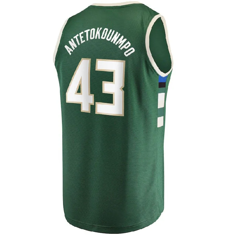 M.Bucks #43 Thanasis Antetokounmpo Fanatics Branded  Fast Break Replica Player Jersey Icon Edition Hunter Green Stitched American Basketball Jersey