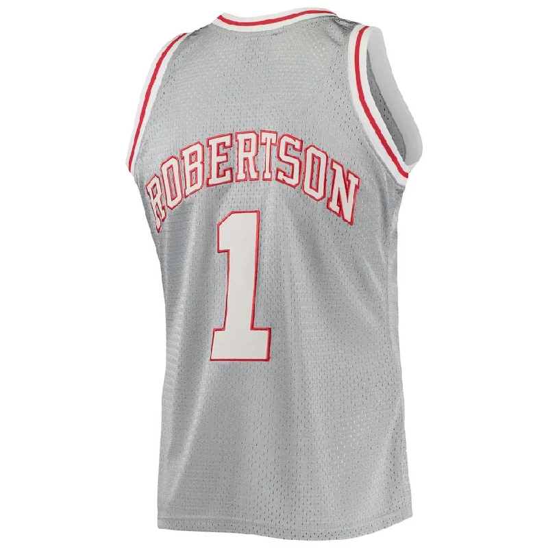 M.Bucks #1 Oscar Robertson Mitchell & Ness 75th Anniversary 1971-72 Hardwood Classics Swingman Jersey Silver Stitched American Basketball Jersey