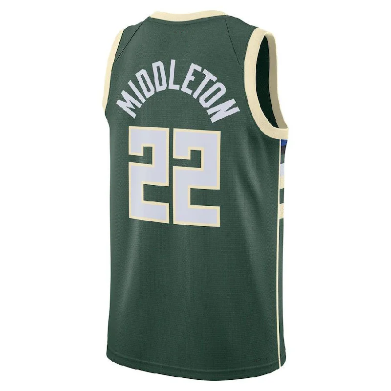 M.Bucks #22 Khris Middleton Unisex 2022-23 Swingman Jersey Icon Edition Hunter Green Stitched American Basketball Jersey