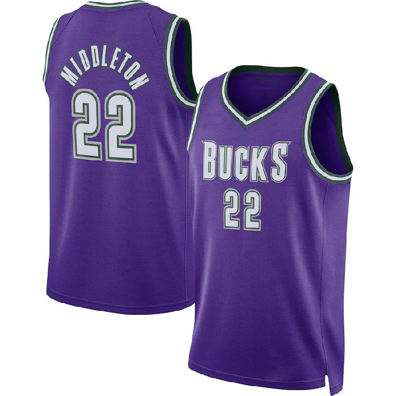 M.Bucks #22 Khris Middleton 2022-23 Swingman Jersey Purple Classic Edition Stitched American Basketball Jersey