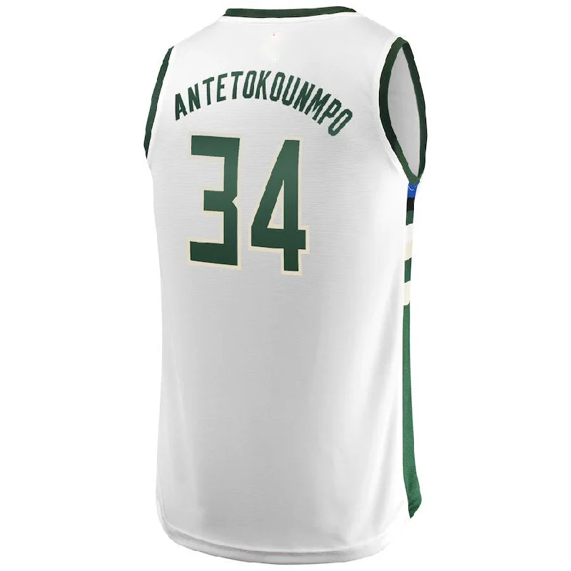 M.Bucks #34 Giannis Antetokounmpo Fanatics Branded Fast Break Replica Jersey White Association Edition Stitched American Basketball Jersey