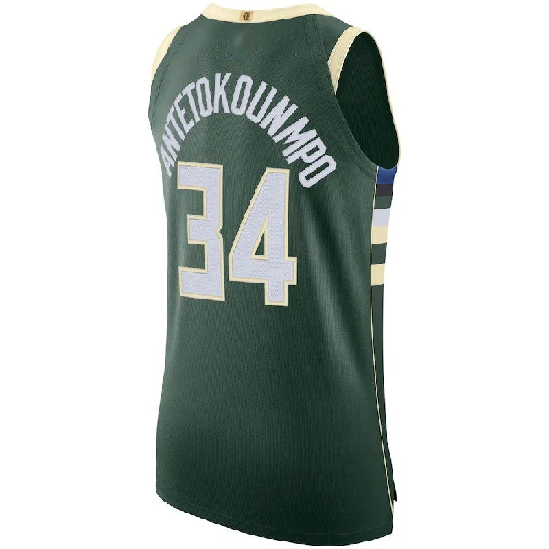 M.Bucks #34 Giannis Antetokounmpo 2020-21 Authentic Jersey Icon Edition Hunter Green Stitched American Basketball Jersey