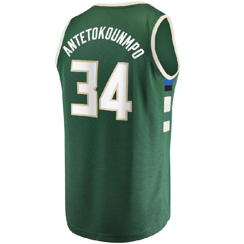 M.Bucks #34 Giannis Antetokounmpo Fanatics Branded Fast Break Replica Player Jersey Icon Edition Hunter Green Stitched American Basketball Jersey