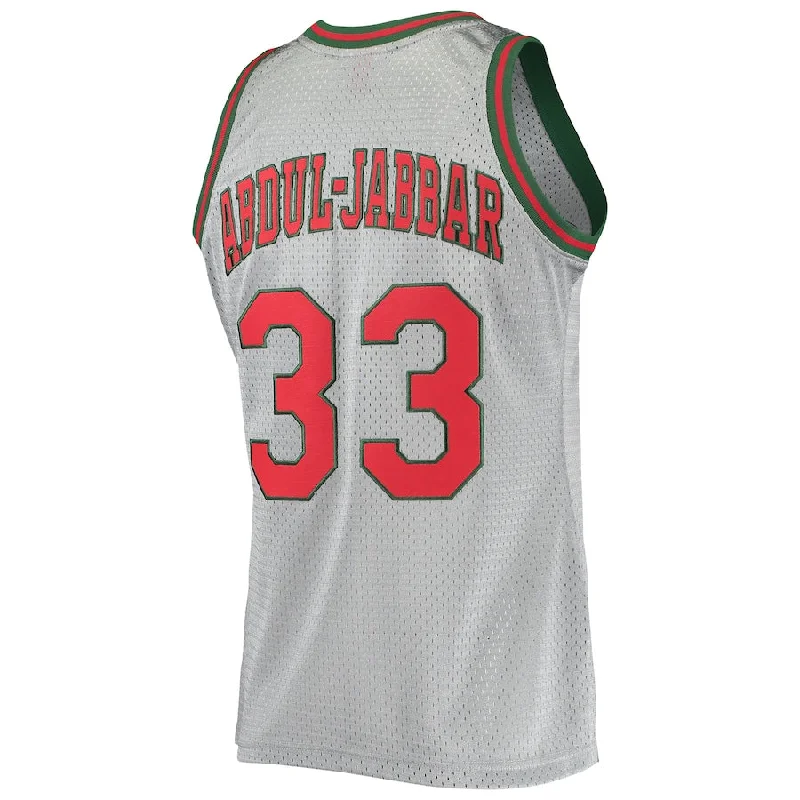 M.Bucks #33 Kareem Abdul-Jabbar Mitchell & Ness 75th Anniversary 1971-72 Hardwood Classics Swingman Jersey Silver Stitched American Basketball Jersey