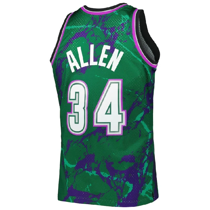 M.Bucks #34 Ray Allen Mitchell & Ness 1996-97 Hardwood Classics Marble Swingman Jersey Green Stitched American Basketball Jersey