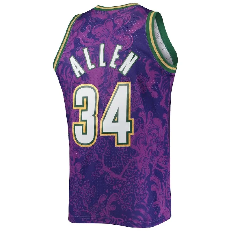 M.Bucks #34 Ray Allen Mitchell & Ness Hardwood Classics 2000-01 Lunar New Year Swingman Jersey Purple Stitched American Basketball Jersey