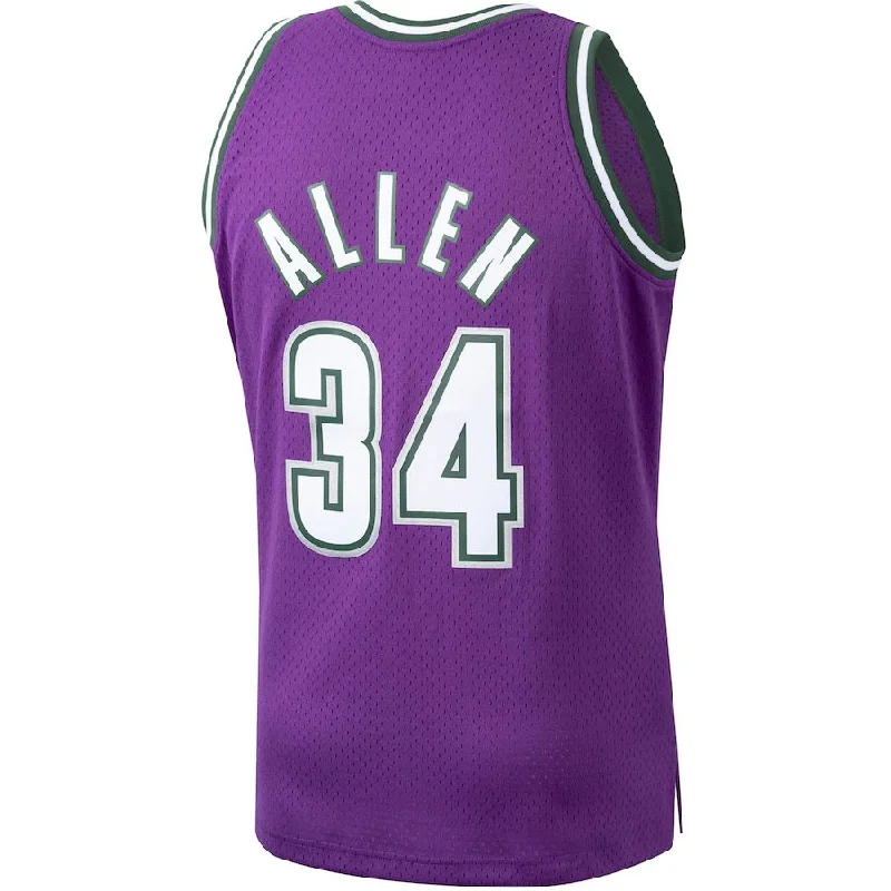 M.Bucks #34 Ray Allen Mitchell & Ness Hardwood Classics 2000-01 Swingman Jersey Purple Stitched American Basketball Jersey