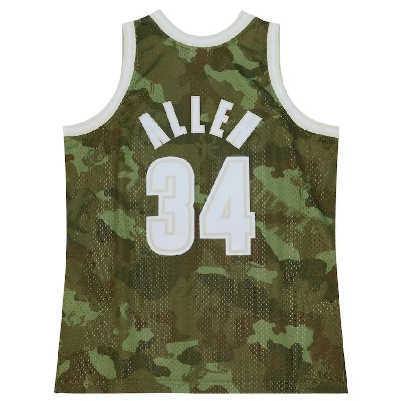 M.Bucks #34 Ray Allen Mitchell & Ness Unisex Hardwood Classics 2000-01 Ghost Green Swingman Jersey Camo Stitched American Basketball Jersey