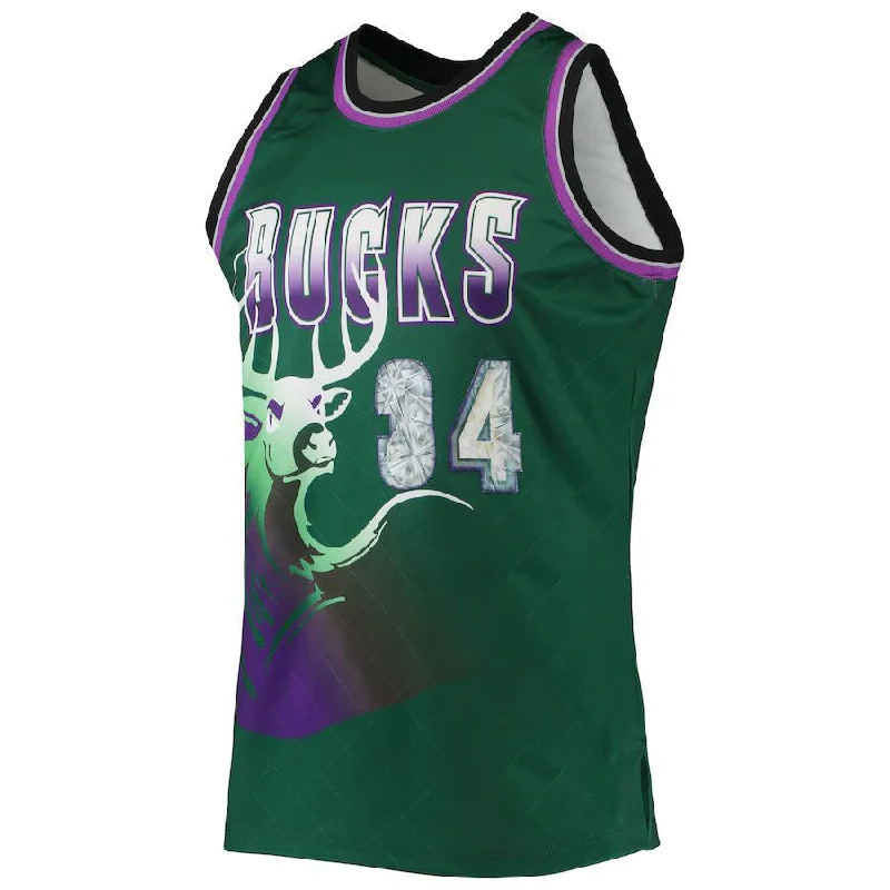 M.Bucks #34 Ray Allen Mitchell & Ness 1996-97 Hardwood Classics  75th Anniversary Diamond Swingman Jersey Green Stitched American Basketball Jersey