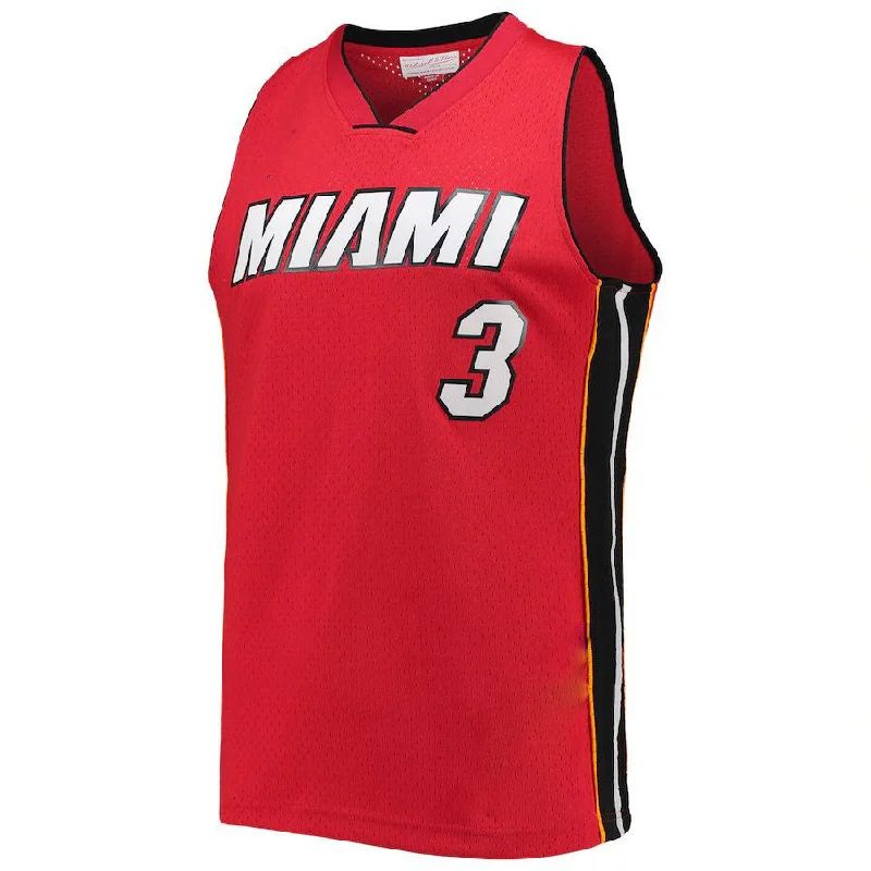 M.Heat #3 Dwyane Wade Mitchell & Ness Big & Tall Hardwood Classics 2005-06 Swingman Jersey Red Stitched American Basketball Jersey