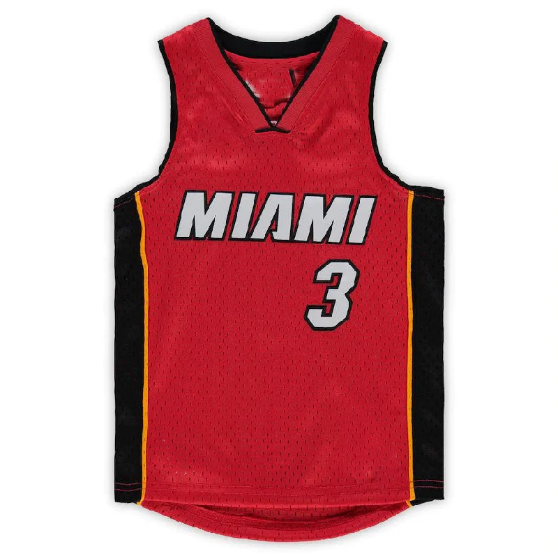 M.Heat #3 Dwyane Wade Mitchell & Ness Preschool 2005-06 Hardwood Classics Player Jersey  Red Stitched American Basketball Jersey